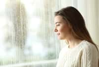 Side view portrait of a happy pensive