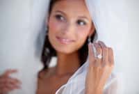 Diamond, wedding ring and hand of bride