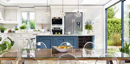 Open plan kitchen and diner to garden in modern terrace