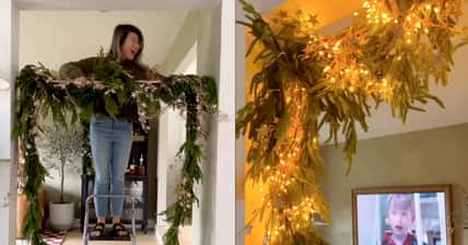 TikTok - @thekwendyhome - pictured above is the Christmas garland hack in action
