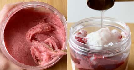 pictured above is the strawberry body scrub