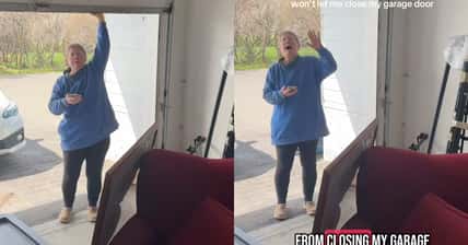 pictured above, Victoria's neighbor holds up her garage door