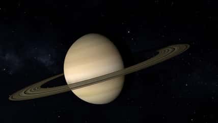 Space probe approaching to planet Saturn.