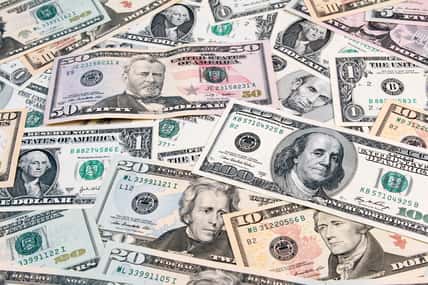 Closeup of assorted American banknotes