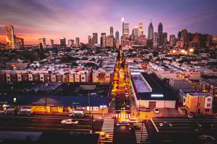 Drone of Epic Philadelphia Sunset