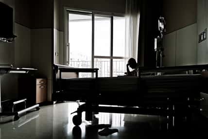 Patient sit in hospital room. background for medical and treatment care.