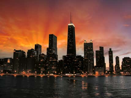 Wonderful Chicago Skyscrapers Silhouette at sunset.