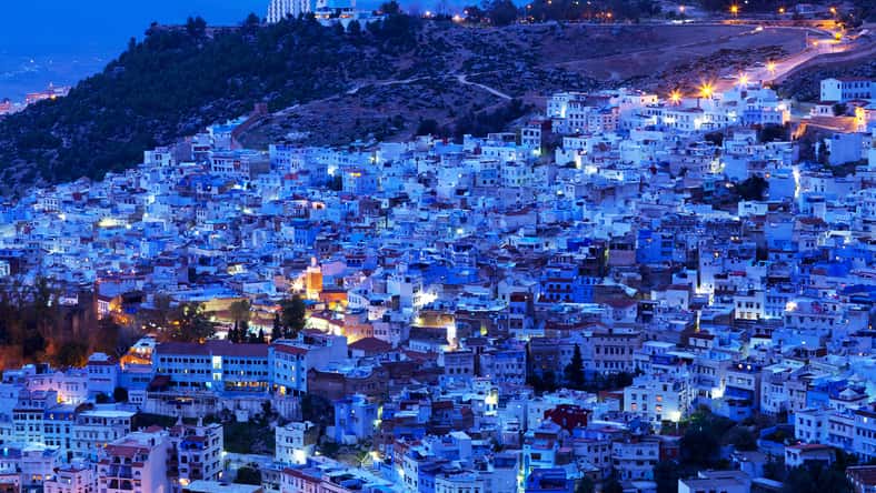 Chefchaouen Medina in Morocco, Africa. Chefchaouen or Chaouen is a city in northwest Morocco. It is the Chief town of the province of the same name, and is noted for its buildings in shades of blue.