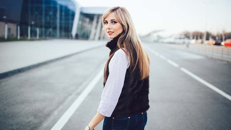 amazing happy blonde walking outdoors