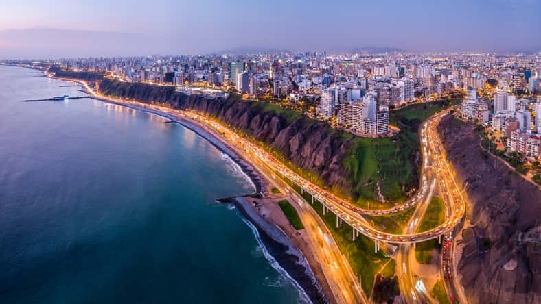 Aerial view of Lima city from Miraflores at blue time.