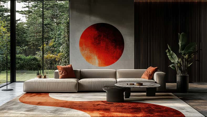 Elegant minimalist living room design with sleek sofa and large window modern home interior decor serene environment