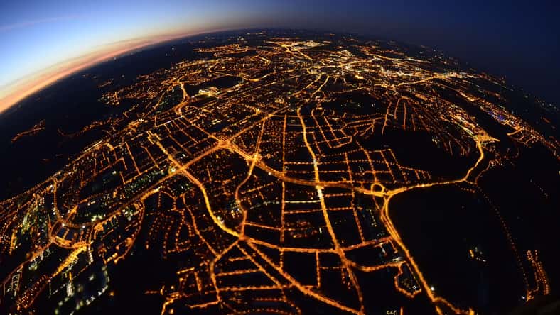 View from the hot air balloon, night city