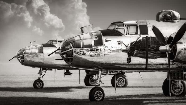 american bomber planes against a dramatic sky