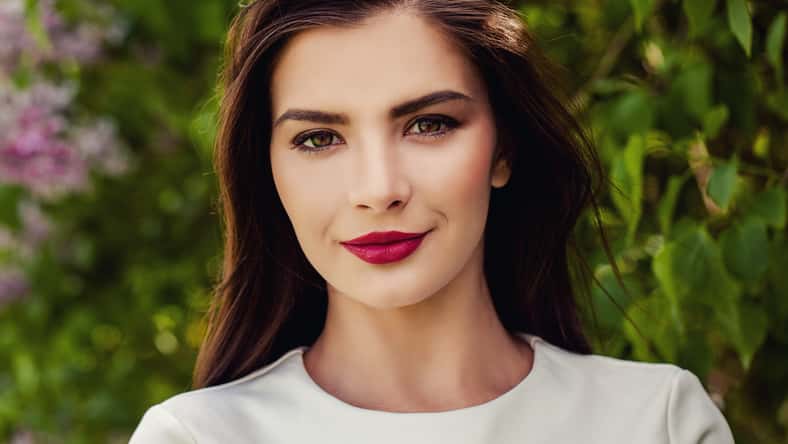 Beautiful Woman Face Closeup. Brunette Woman Outdoors Summer Portrait