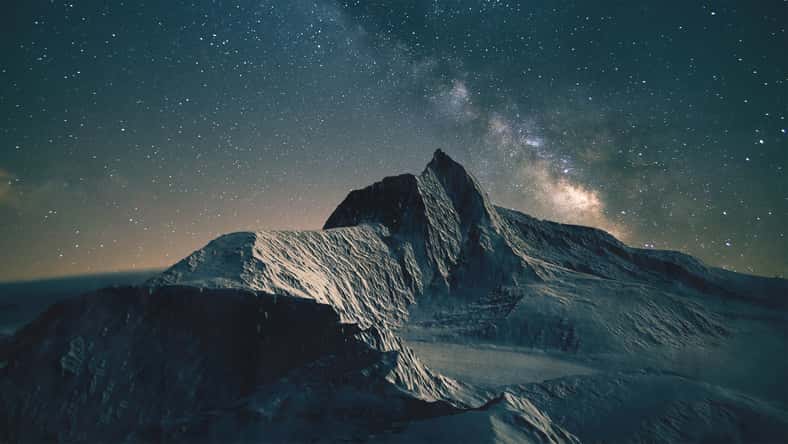 Beautiful mountain ridge under the milky way