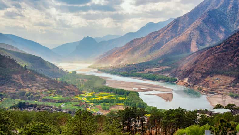 A famous bend of yangtze river in Yunnan Province, China, first curve of yangtze river , Lijiang