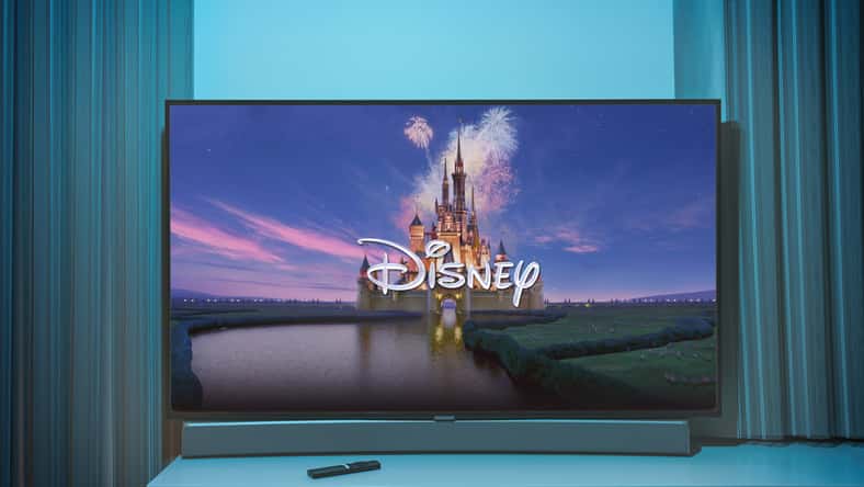The Disney intro logo on TV. The Walt Disney Company, commonly known as Disney, is an American multinational, mass media. High quality photo