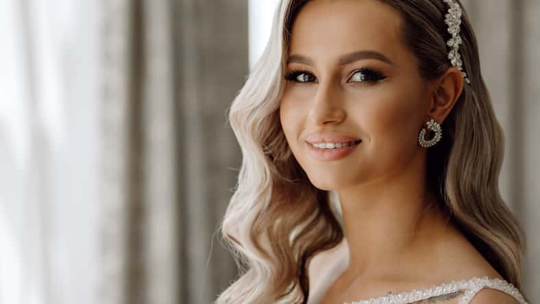 portrait of the beautiful bride in the hotel