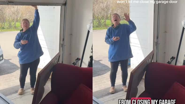 pictured above, Victoria's neighbor holds up her garage door