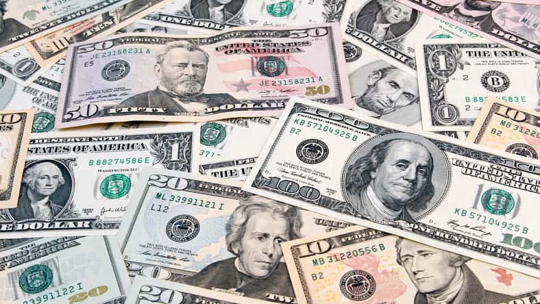 Closeup of assorted American banknotes