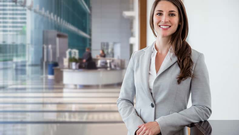 Cute commercial business corporate representative woman model br