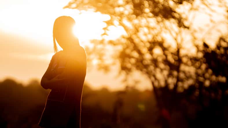 silhouette women with sunlight