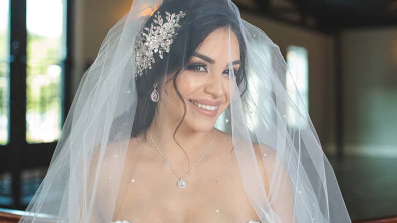bride wearing a white dress and a veil