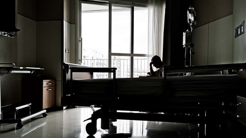 Patient sit in hospital room. background for medical and treatment care.