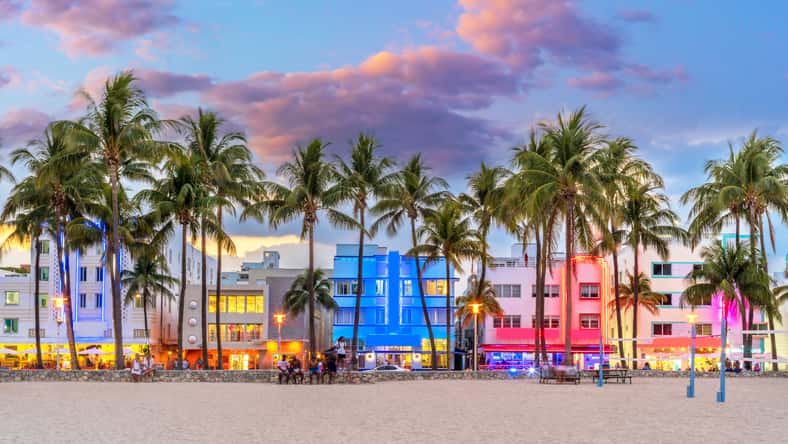 Sunset, South Beach, Ocean Drive, Floridas East Coast Miami Florida USA