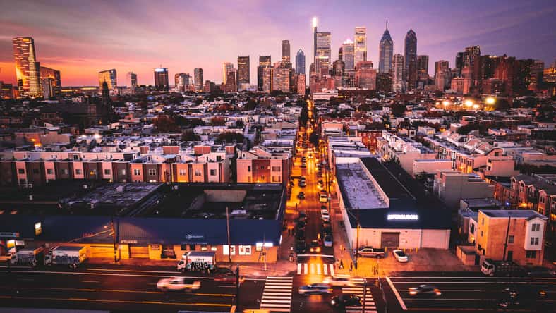 Drone of Epic Philadelphia Sunset