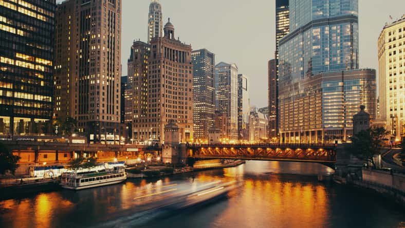 DuSable bridge at twilight, Chicago.