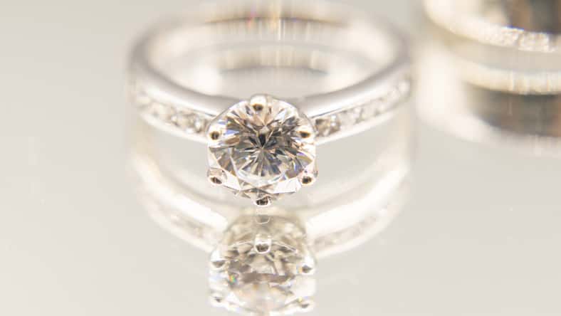 The diamond silver ring for wedding