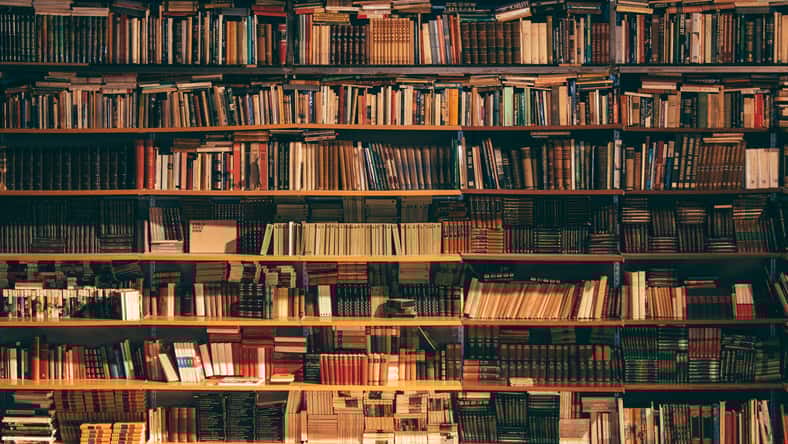 books on a shelf in a library