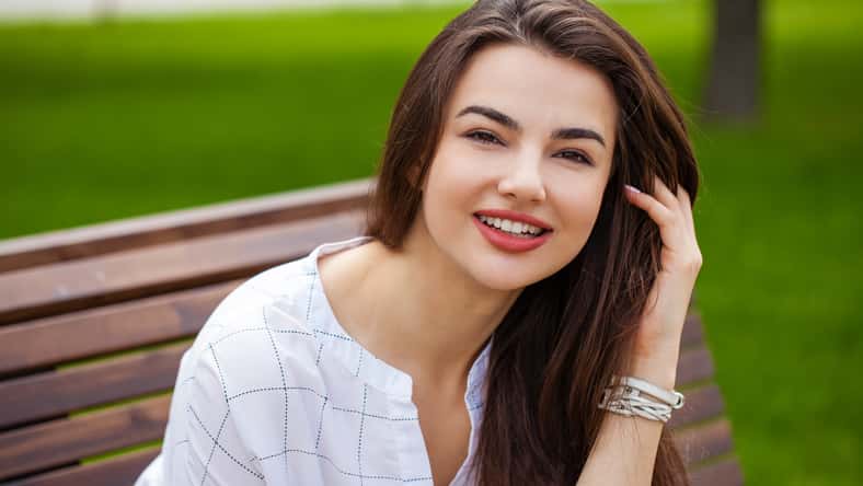 Close up portrait of beautiful young happy