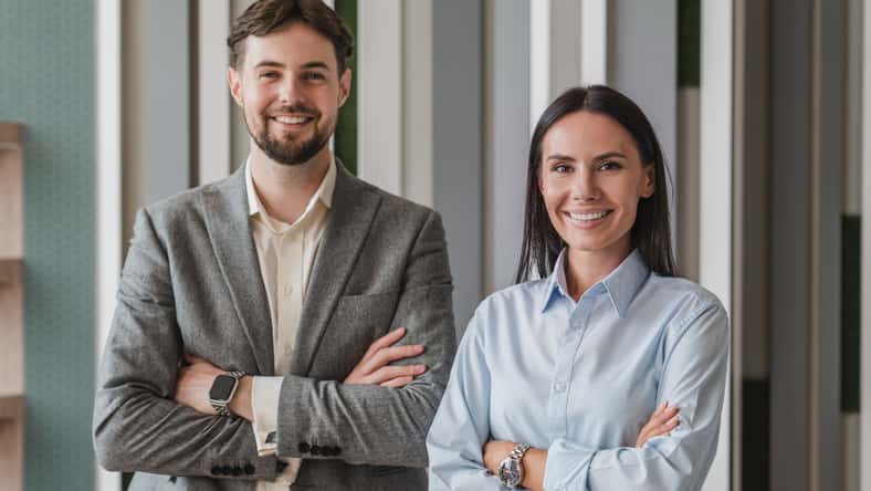 Portrait of smiling young Caucasian business man