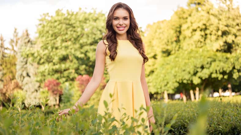 Photo of young attractive woman happy positive