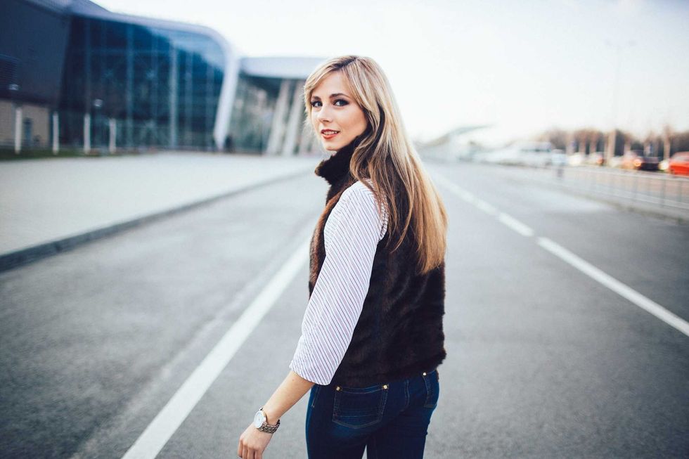 amazing happy blonde walking outdoors