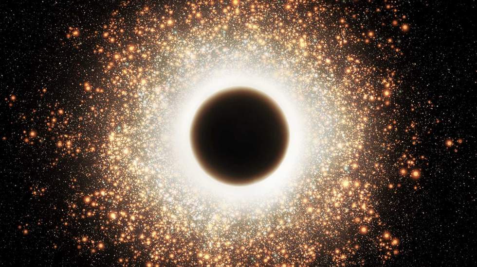 Black hole in the Milky Way. Singularity absorbs light. Supermassive black hole isolated.