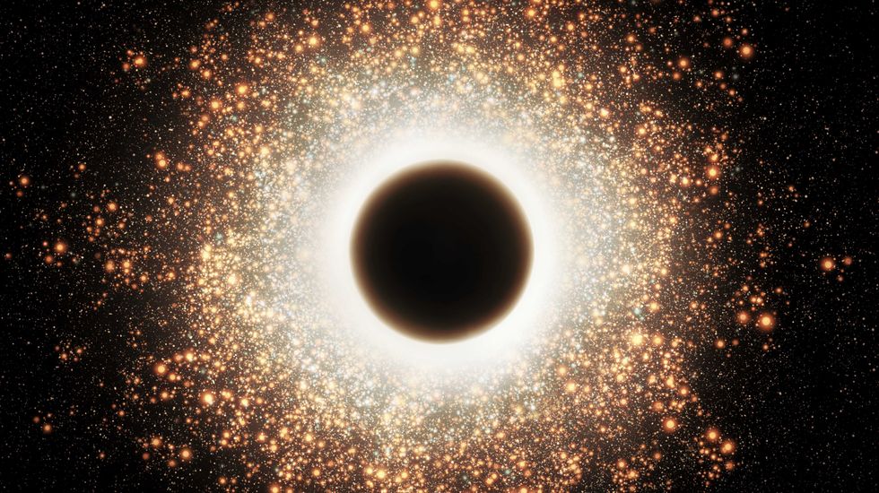 Black hole in the Milky Way. Singularity absorbs light. Supermassive black hole isolated.