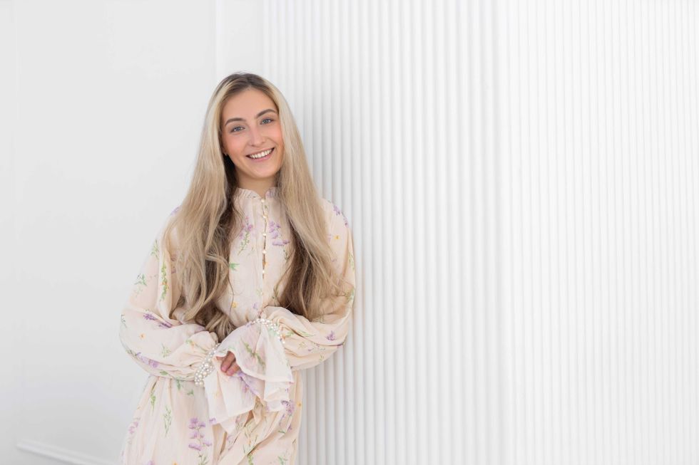 cute caucasian young happy female in light dress