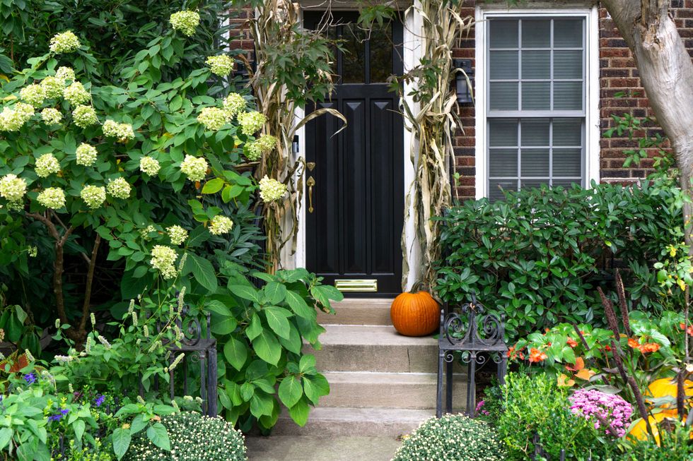 front porch decorated for fall