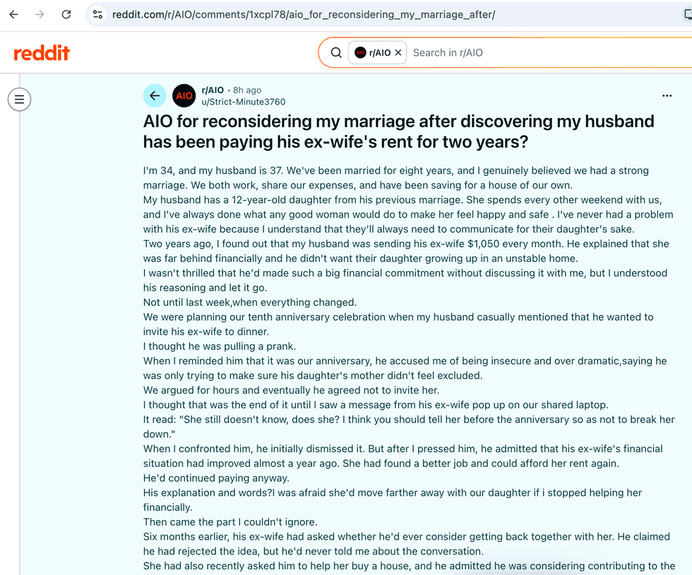 Pictured above is a screenshot of the original Reddit post for you to read