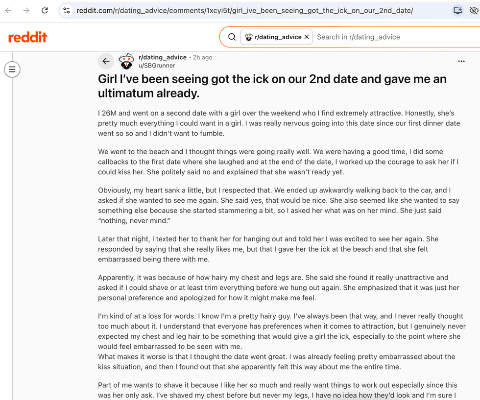 Pictured above is a screenshot of the original Reddit post for you to read