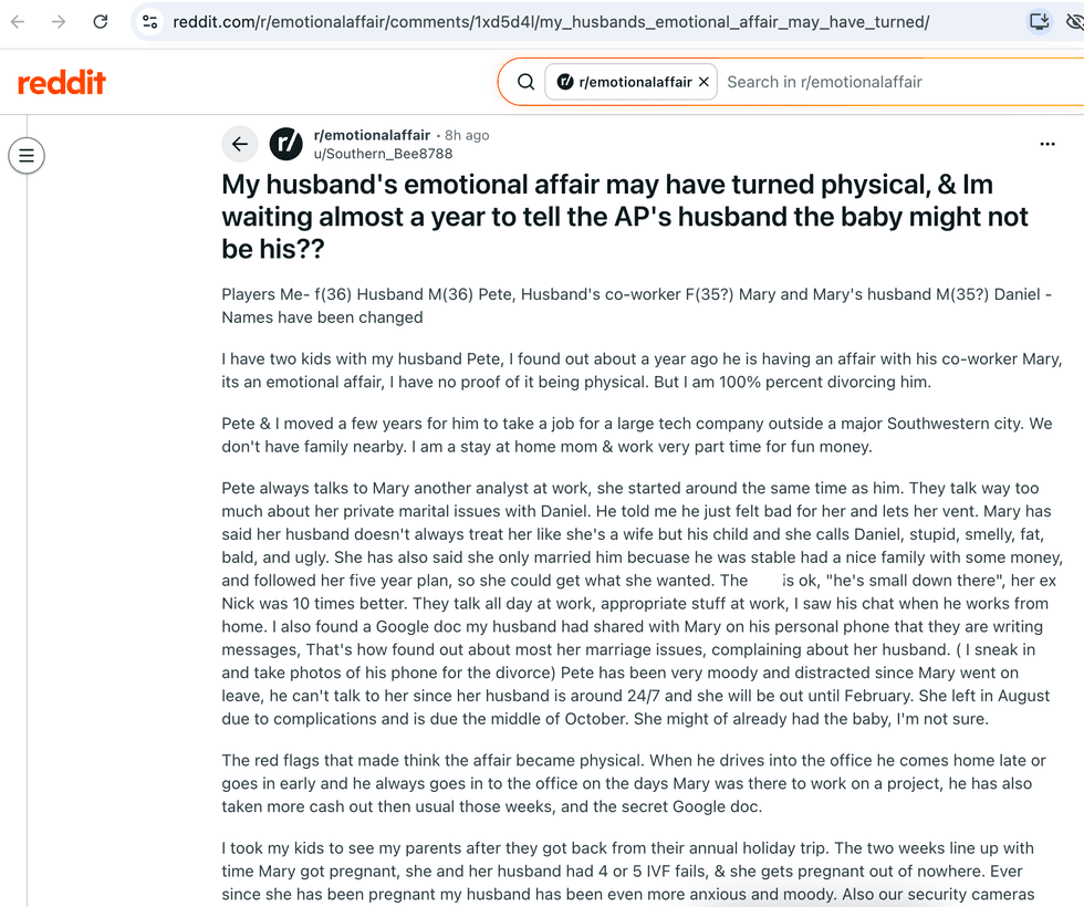Pictured above is a screenshot of the original Reddit post for you to read
