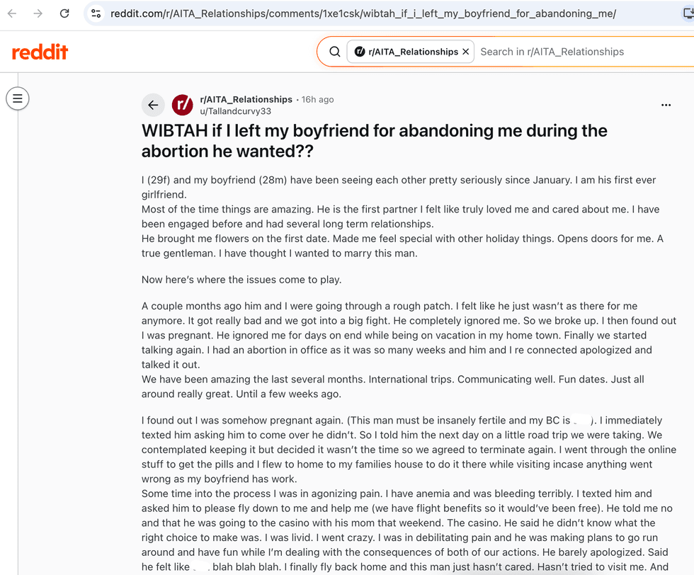 Pictured above is a screenshot of the original Reddit post for you to read