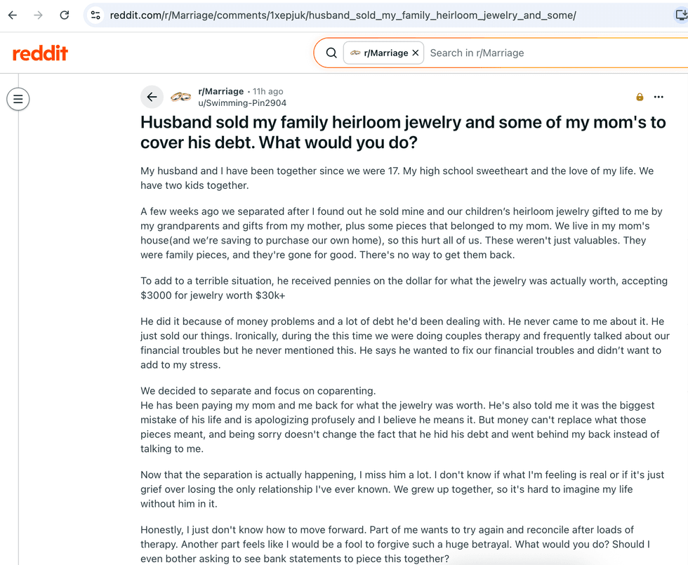 Pictured above is a screenshot of the original Reddit post for you to read