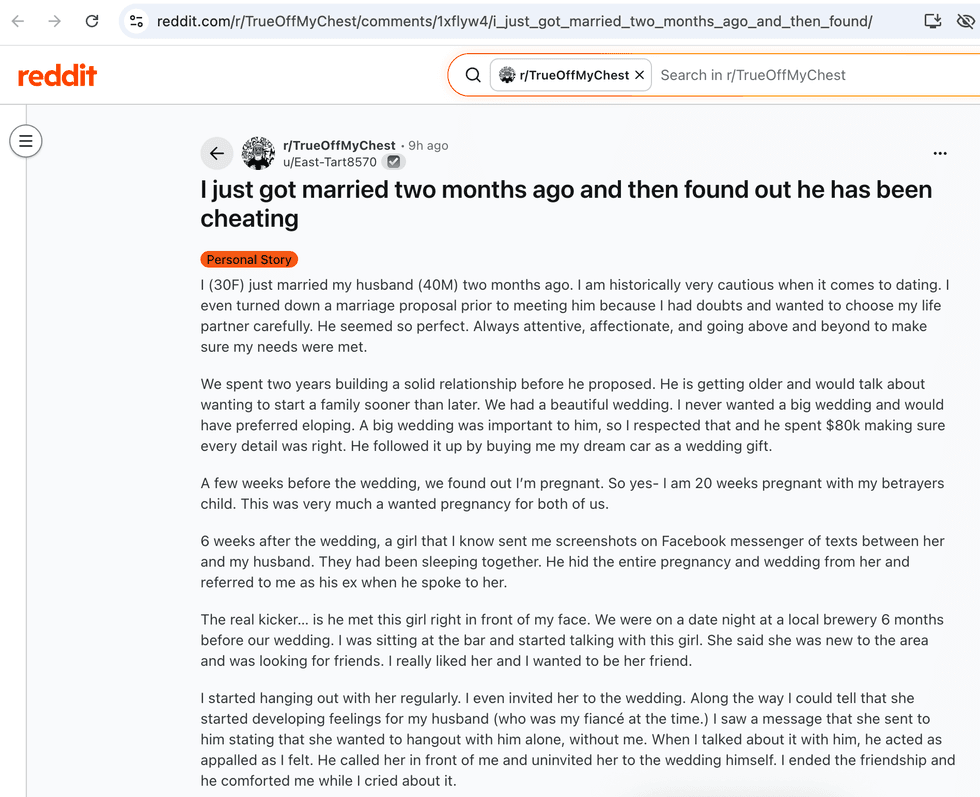 Pictured above is a screenshot of the original Reddit post for you to read