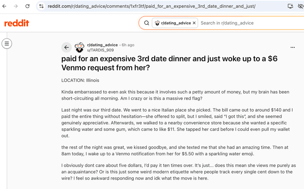 Pictured above is a screenshot of the original Reddit post for you to read