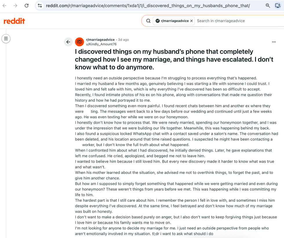 Pictured above is a screenshot of the original Reddit post for you to read