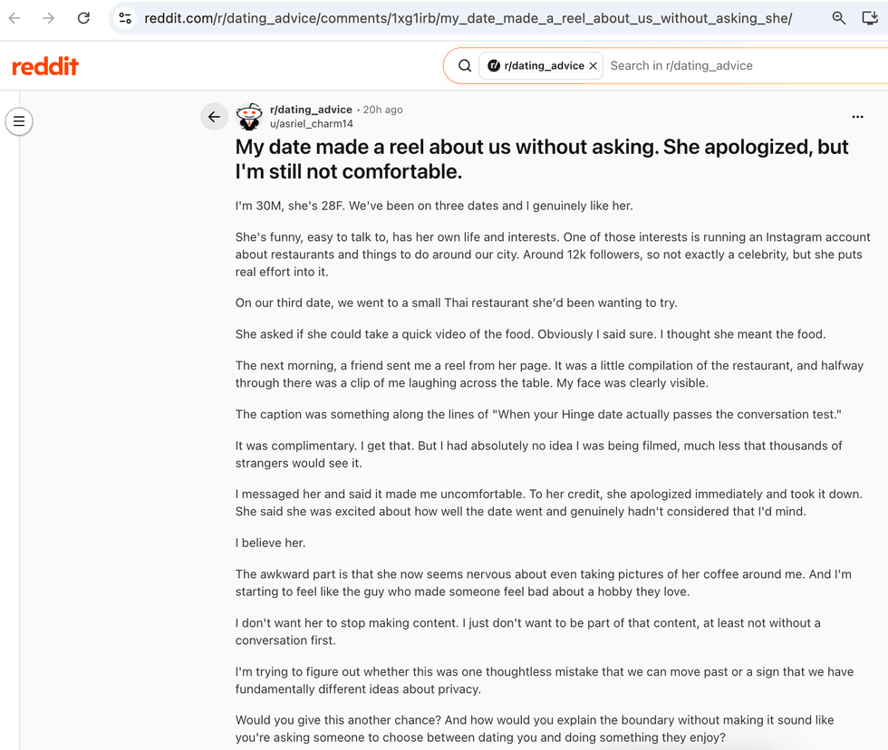Pictured above is a screenshot of the original Reddit post for you to read